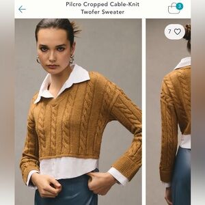 Pilcro cropped cable-knit Twofer sweater color, honey size medium Anthropologie